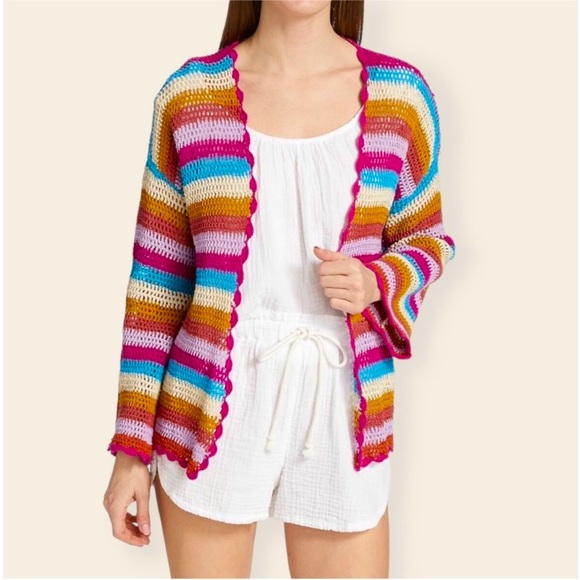 XIRENA Carsyn Open Cardigan Dreamstate Size S CROCHET MULTI COLOR SCALLOPED - Picture 1 of 11